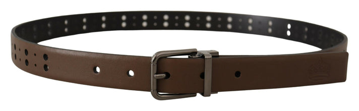 Dark Brown Perforated Leather Metal Belt Dolce & Gabbana