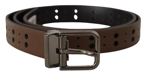 Dark Brown Perforated Leather Metal Belt Dolce & Gabbana