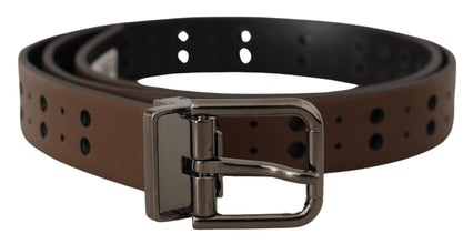 Dark Brown Perforated Leather Metal Belt Dolce & Gabbana