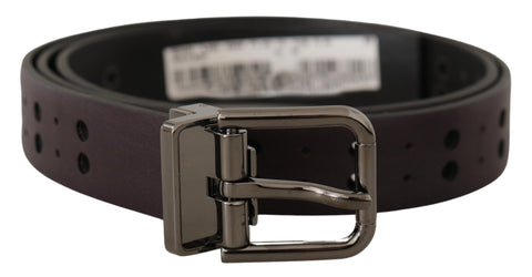 Burgundy Leather Perforated Metal Buckle Belt Dolce & Gabbana