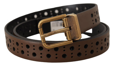 Brown Leather Perforated Crown Belt Dolce & Gabbana