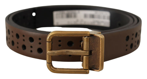Brown Leather Perforated Crown Belt Dolce & Gabbana