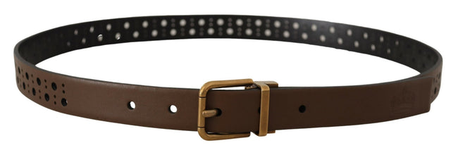 Brown Leather Perforated Crown Belt Dolce & Gabbana