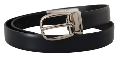 Black Leather Formal Silver Metal Buckle Belt Dolce & Gabbana