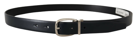 Black Leather Formal Silver Metal Buckle Belt Dolce & Gabbana