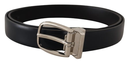 Black Leather Formal Silver Metal Buckle Belt Dolce & Gabbana