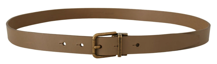Brown Solid Leather Brass Buckle Classic Belt Dolce & Gabbana