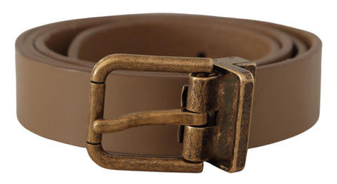 Brown Solid Leather Brass Buckle Classic Belt Dolce & Gabbana
