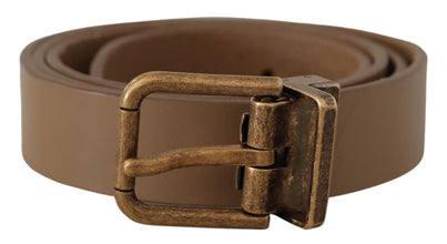 Brown Solid Leather Brass Buckle Classic Belt Dolce & Gabbana