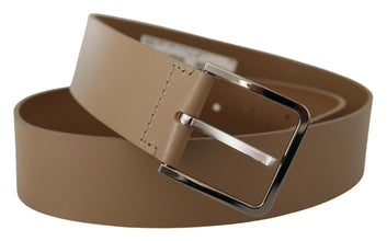 Beige Calf Leather Wide Silver Metal Belt Dolce & Gabbana