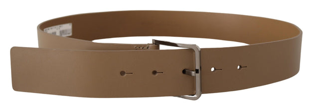 Beige Calf Leather Wide Silver Metal Belt Dolce & Gabbana