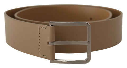 Beige Calf Leather Wide Silver Metal Belt Dolce & Gabbana