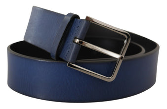 Blue Calf Leather Silver Metal Buckle Classic Belt Dolce & Gabbana