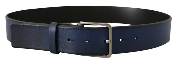 Blue Calf Leather Silver Metal Buckle Classic Belt Dolce & Gabbana