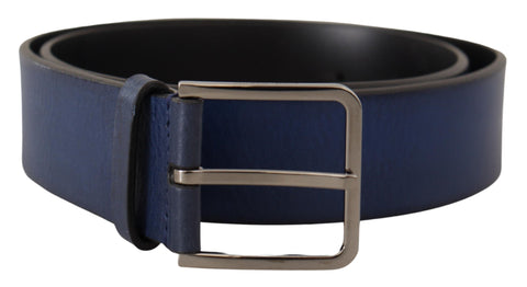Blue Calf Leather Silver Metal Buckle Classic Belt Dolce & Gabbana