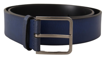Blue Calf Leather Silver Metal Buckle Classic Belt Dolce & Gabbana