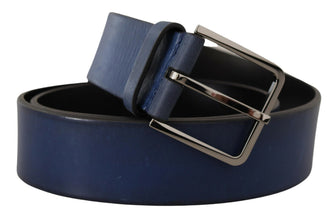 Blue Calf Leather Silver Metal Buckle Classic Belt Dolce & Gabbana