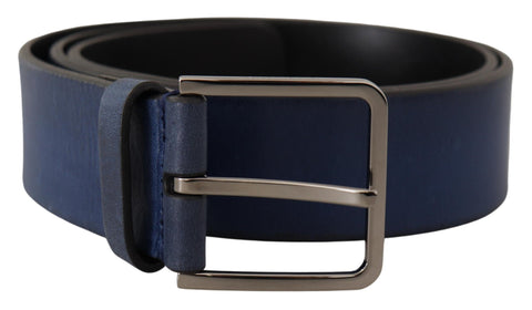 Blue Calf Leather Silver Metal Buckle Classic Belt Dolce & Gabbana