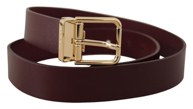 Maroon Vitello Leather Gold Metal Buckle Belt Dolce & Gabbana