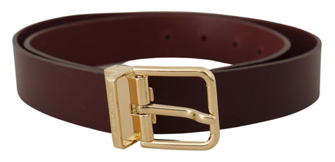 Maroon Vitello Leather Gold Metal Buckle Belt Dolce & Gabbana