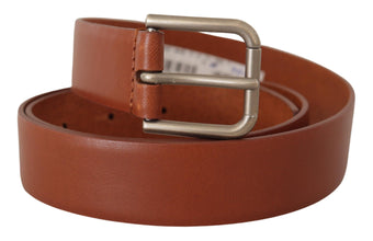 Brown Calf Leather Silver Tone Metal Buckle Belt Dolce & Gabbana