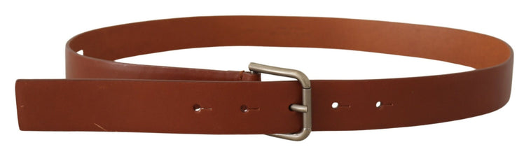 Brown Calf Leather Silver Tone Metal Buckle Belt Dolce & Gabbana