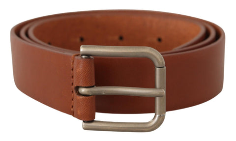 Brown Calf Leather Silver Tone Metal Buckle Belt Dolce & Gabbana