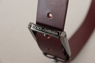 Brown Leather Silver Metal Crown Buckle Belt Dolce & Gabbana