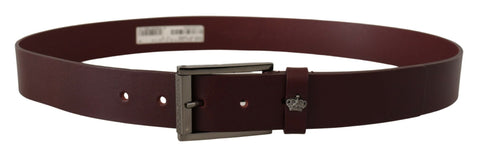 Brown Leather Silver Metal Crown Buckle Belt Dolce & Gabbana