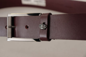 Brown Leather Silver Metal Crown Buckle Belt Dolce & Gabbana