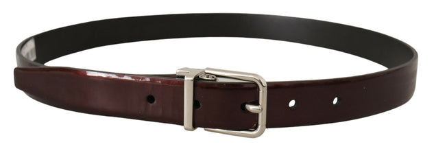 Brown Patent Leather Silver Metal Buckle Belt Dolce & Gabbana
