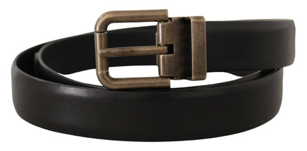 Black Calf Leather Brushed Brass Box Buckle Belt Dolce & Gabbana