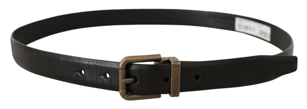 Black Calf Leather Brushed Brass Box Buckle Belt Dolce & Gabbana