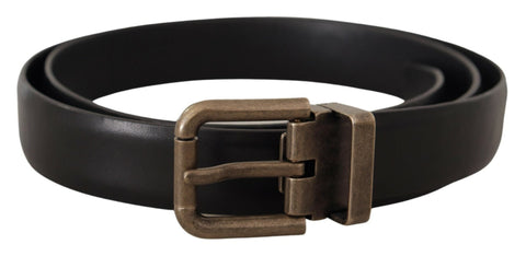 Black Calf Leather Brushed Brass Box Buckle Belt Dolce & Gabbana