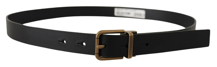 Black Leather Brass Metal Box Buckle Belt Dolce & Gabbana