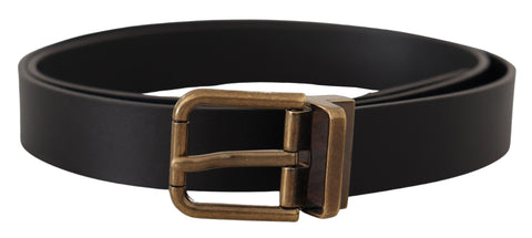 Black Leather Brass Metal Box Buckle Belt Dolce & Gabbana