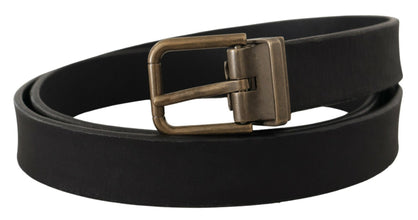 Black Leather Brass Metal Grain Buckle Classic Belt Dolce & Gabbana