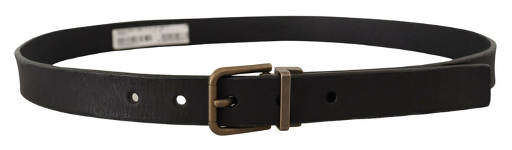 Black Leather Brass Metal Grain Buckle Classic Belt Dolce & Gabbana