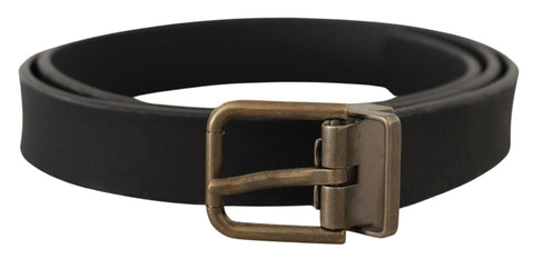 Black Leather Brass Metal Grain Buckle Classic Belt Dolce & Gabbana