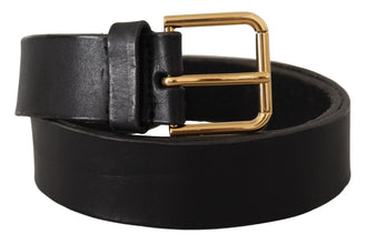 Black Leather Gold Tone Logo Metal Buckle Belt Dolce & Gabbana