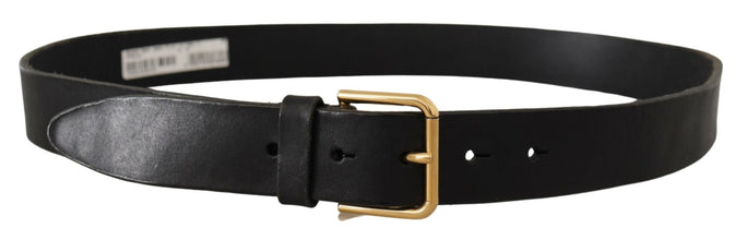 Black Leather Gold Tone Logo Metal Buckle Belt Dolce & Gabbana