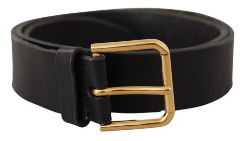 Black Leather Gold Tone Logo Metal Buckle Belt Dolce & Gabbana