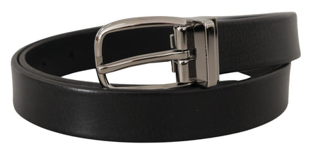 Black Leather Silver Chrome Metal Logo Buckle Belt Dolce & Gabbana