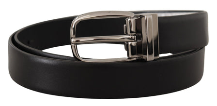 Black Leather Silver Metal Chrome Logo Buckle  Belt Dolce & Gabbana