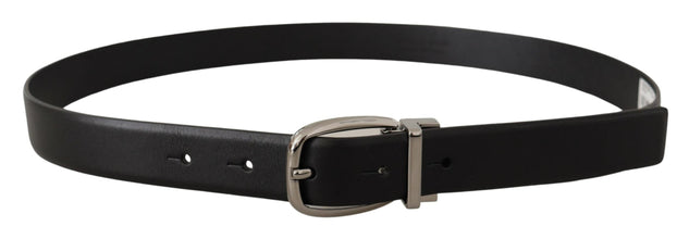 Black Leather Silver Metal Chrome Logo Buckle  Belt Dolce & Gabbana