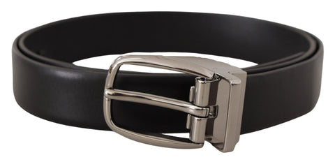 Black Leather Silver Metal Chrome Logo Buckle  Belt Dolce & Gabbana