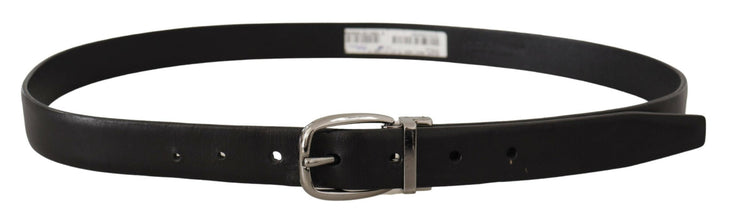Black Leather Chrome Logo Metal Buckle Belt Dolce & Gabbana