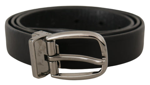 Black Leather Chrome Logo Metal Buckle Belt Dolce & Gabbana