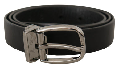 Black Leather Chrome Logo Metal Buckle Belt Dolce & Gabbana