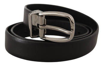 Black Leather Chrome Logo Metal Buckle Belt Dolce & Gabbana
